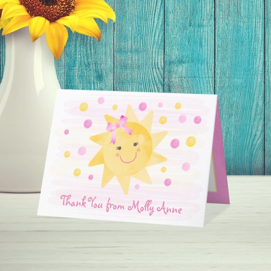 笑顔のサンシャインピンク&イエロードットガーリー サンキューカード
