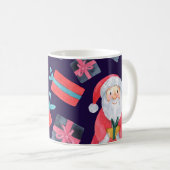 笑顔のサンタ、水の色のクリスマスシームレス。 コーヒーマグカップ (正面右)