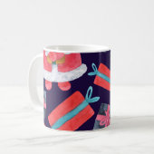 笑顔のサンタ、水の色のクリスマスシームレス。 コーヒーマグカップ (正面左)