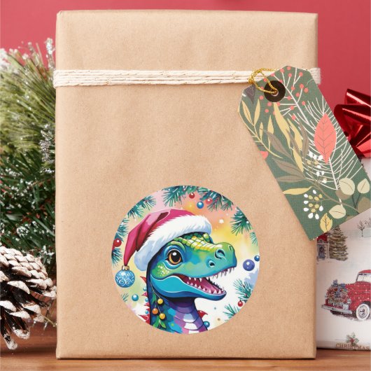 笑顔のサンタTレックスクリスマス ラウンドシール (クリスマス)