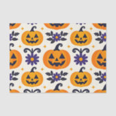 笑顔のジャックオランタン紫色の花ハロウィーン 薄葉紙 (正面)