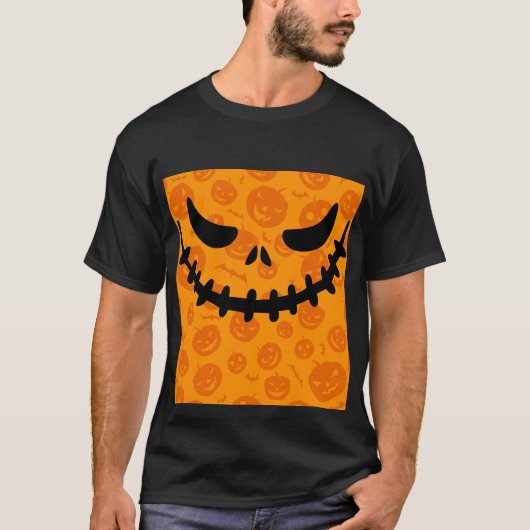笑顔のジャックオランタン顔ハロウィンティー Tシャツ (正面)