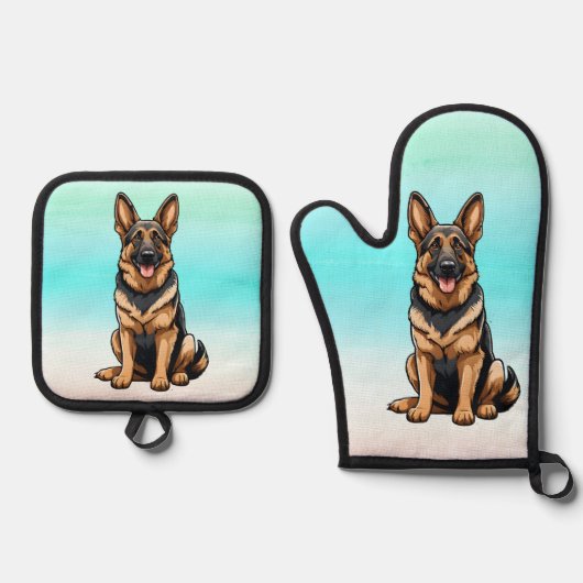 笑顔のジャーマンシェパード 鍋つかみ&鍋敷きセット (正面)