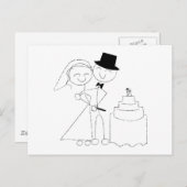 笑顔のステッキ姿のカップルが結婚ケーキを切る ポストカード (正面/裏面)
