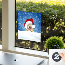 笑顔のチャウクリスマスウィンドウにしがみつく ウィンドウサイン