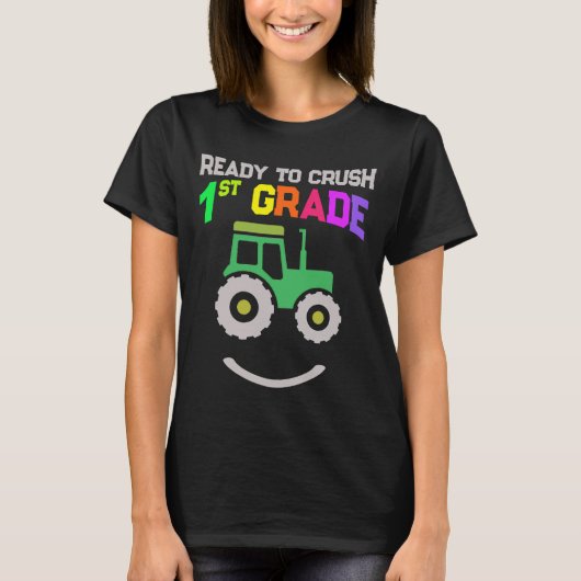笑顔のトラクターファーム子供たち最初のグラをつぶす準備ができて Tシャツ (正面)