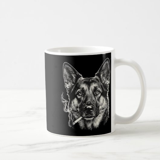笑顔のドイツ牧羊犬のタバコ・ジョーク コーヒーマグカップ (右)