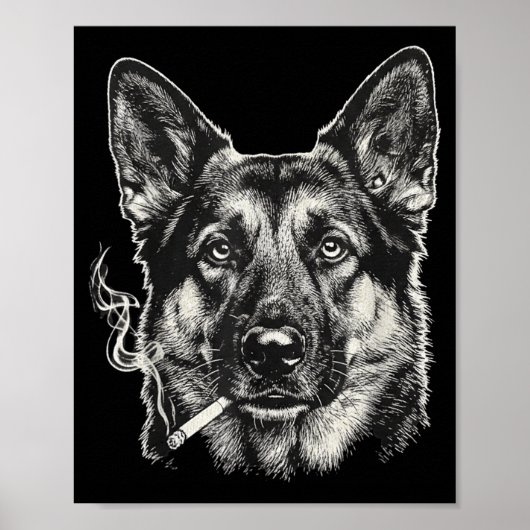 笑顔のドイツ牧羊犬のタバコ・ジョーク ポスター (正面)