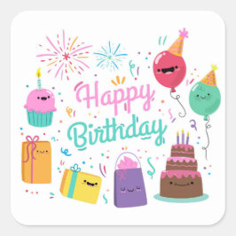 笑顔のハッピーバースデー スクエアシール