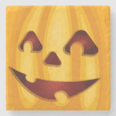 笑顔のハロウィンのかぼちゃの彫刻デザイン ストーンコースター (正面)