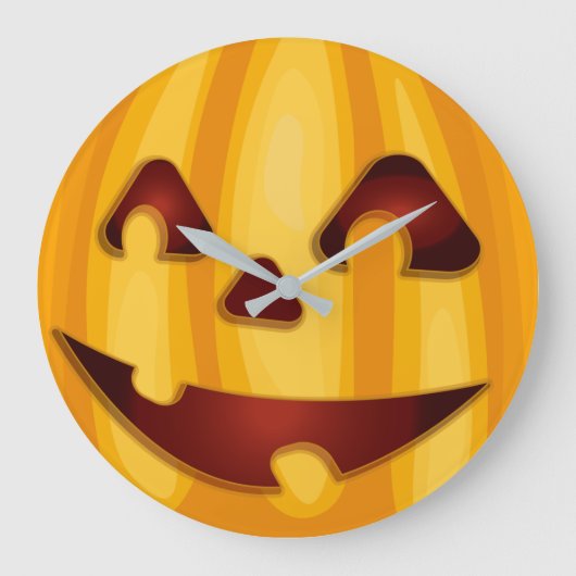 笑顔のハロウィンのかぼちゃの彫刻 ラージ壁時計 (正面)