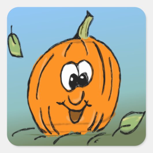 笑顔のハロウィンフレンドリーパンプキンジャック – O – ランタン スクエアシール (正面)