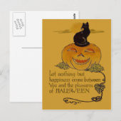 笑顔のハロウィーンのカボチャのちょうちんカボチャブラックキャットつる植物 ポストカード (正面/裏面)