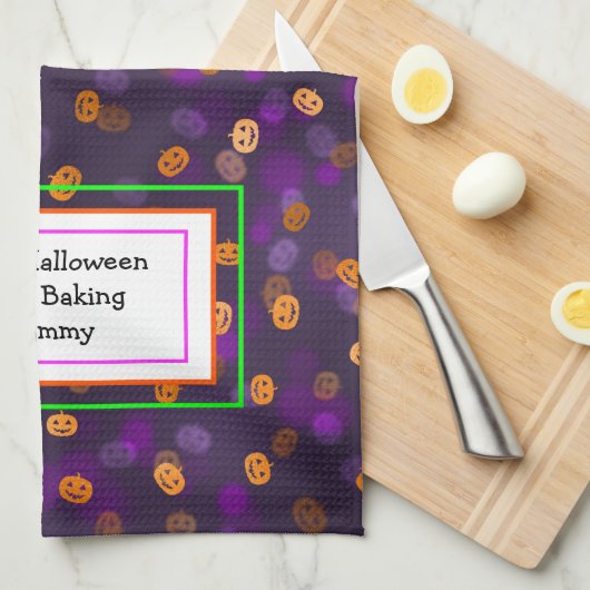 笑顔のハロウィーンのカボチャのちょうちんカボチャ《写真》ぼけ味パターン キッチンタオル (四つ折り)