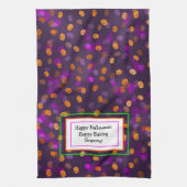 笑顔のハロウィーンのカボチャのちょうちんカボチャ《写真》ぼけ味パターン キッチンタオル (縦)