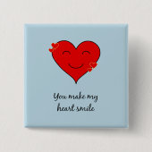 笑顔のハートロマンチックな青 缶バッジ (正面)