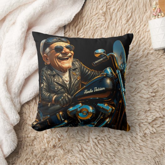 笑顔のバイクもしくは自転車に乗る人装飾用クッションおもしろい- ハーレーライダーAr クッション (ブランケット)