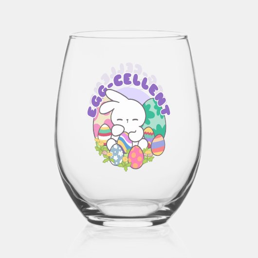 笑顔のバニー&イースターエッグ – エッグセラント春 ステムなしワイングラス (正面)