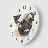 笑顔のパグの壁時計 ラージ壁時計 (傾斜)