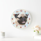 笑顔のパグの壁時計 ラージ壁時計 (ホーム)