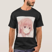 笑顔のピンクの髪のアニメガールピンクの目マンガTし Tシャツ (正面)