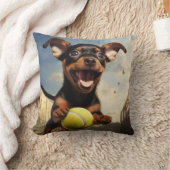 🐶笑顔のピンシャーパピーとテニスボール クッション (ブランケット)
