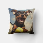 🐶笑顔のピンシャーパピーとテニスボール クッション (裏面)