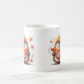 笑顔のペンギン持ちハートのサイン「私の母」 コーヒーマグカップ (中央)