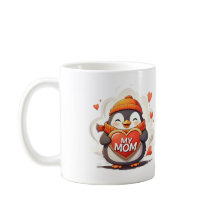 笑顔のペンギン持ちハートのサイン「私の母」