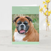 笑顔のボクサードッグハッピーバースデーグリーティングカード カード (黄色い花)