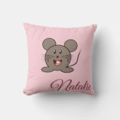 笑顔のマウス – パステルピンクモノグラムの色 クッション (正面)