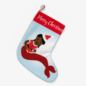 笑顔のマーメイドアフリカンアメリカサンタ スモールクリスマスストッキング (正面 (吊り時))