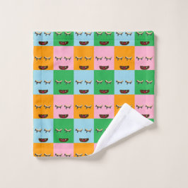 笑顔のモンスターブロック顔 ウォッシュタオル