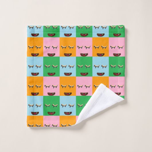 笑顔のモンスターブロック顔 ウォッシュタオル (ウォッシュタオル)