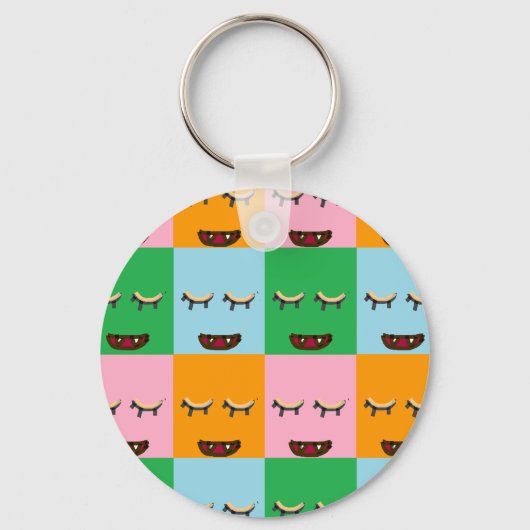 笑顔のモンスターブロック顔 キーホルダー (正面)