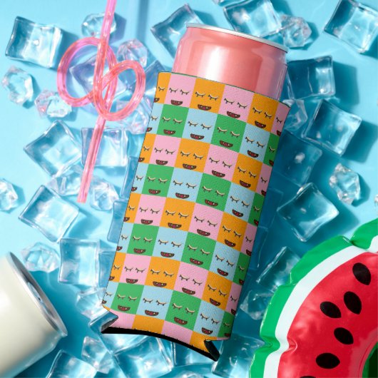 笑顔のモンスターブロック顔 スリム缶クーラー (インサイチュ 夏)