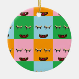 笑顔のモンスターブロック顔 セラミックオーナメント