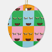 笑顔のモンスターブロック顔 セラミックオーナメント (左)