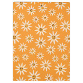 笑顔のレトロ白い花オンオレンジ クリップボード (裏面)