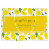 笑顔のレモン黄色の白い緑の赤ちゃんシャワー ラージペーパーバッグ (裏面)