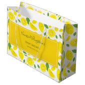 笑顔のレモン黄色の白い緑の赤ちゃんシャワー ラージペーパーバッグ (正面アングル)