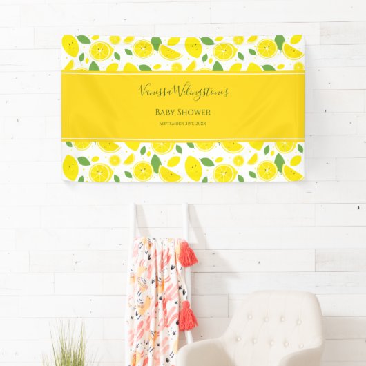 笑顔のレモン黄色の白い緑の赤ちゃんシャワー 横断幕 (インサイチュ)