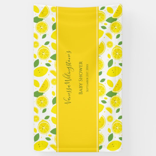 笑顔のレモン黄色の白い緑の赤ちゃんシャワー 横断幕 (縦)