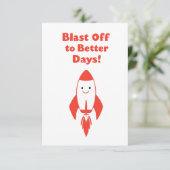 笑顔のロケットで新しいスタートを応援！ - 面白いロケットのポストカード カード (スタンド正面)