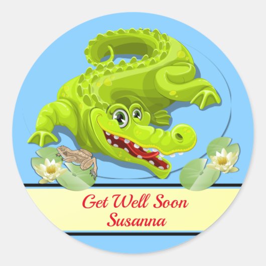 笑顔のワニが元気に ラウンドシール (正面)