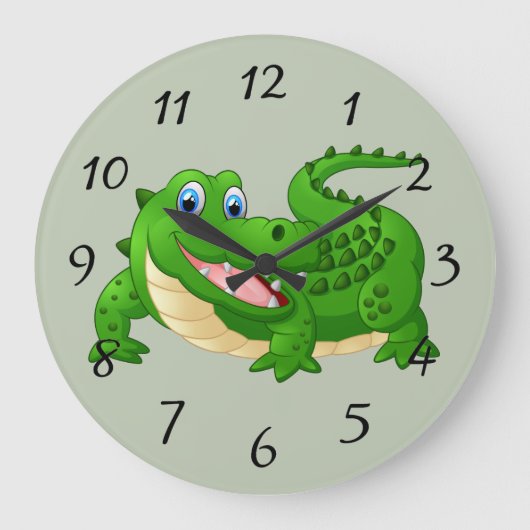 笑顔のワニ漫画 ラージ壁時計 (正面)