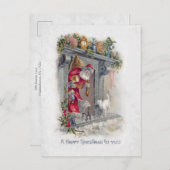 笑顔のヴィンテージサンタとプレゼント ポストカード (正面/裏面)