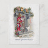 笑顔のヴィンテージサンタとプレゼント ポストカード (正面)