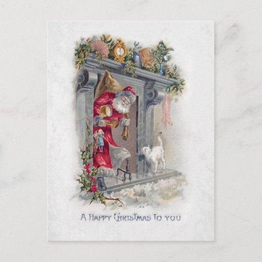 笑顔のヴィンテージサンタとプレゼント ポストカード (正面)