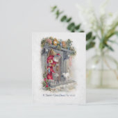 笑顔のヴィンテージサンタとプレゼント ポストカード (スタンド正面)